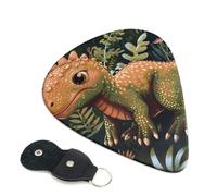 Cute dinosaur Printed Guitar Picks, 6 Pack with Leather Keychain Pick Holder - 0.46mm, 0.71mm, 0.96mm Assorted Thickness for Acoustic Ukulele, Electric Guitar, Acoustic Guitar, Bass