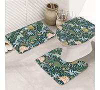 Cute Dinosaur Printing Bathroom Rugs Set, Flannel Non Slip Rug Set For Bathroom Guest Suite, Includes Three Shapes