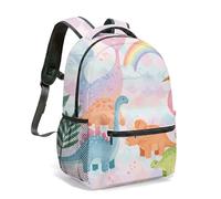 Cute Dinosaur Rainbow Flamingo 16 Inch Backpack All Over Print Whimsical Watercolor Prehistoric Pattern Travel Daypack Bag (03)