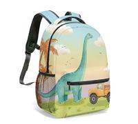 Cute Dinosaur Rainbow Flamingo 16 Inch Backpack All Over Print Whimsical Watercolor Prehistoric Pattern Travel Daypack Bag (05)
