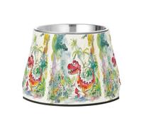 Cute Dinosaur Roamingin The Prehistoric Jungle Bowl for Pets Enhanced Stainless Steel Pets Water Bowls for Dogs Cats Rabbits Birds Whisker Relief