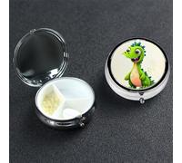 Cute Dinosaur Round Pill Box 3 Compartment Cute Travel Pill Organizer Case Portable Medicine Vitamin Organizer Metal Pill Case for Women Men Travel Unique Gift