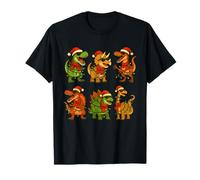 Cute Dinosaur Santa Claus Christmas Light T Rex Cartoon Boys T-Shirt