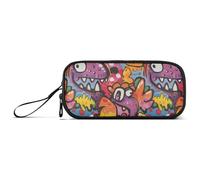 Cute Dinosaur Scrawl Nylon Pencil Bag for Kids Large Capacity Pencil Storage Case Stationery Bag for College Adolescents