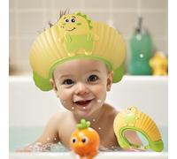 Cute Dinosaur Shampoo Cap for Kids 0-9 Years Old, yellow Waterproof Shower Shield, Eye & Ear Protection Bath Hat for Toddlers & Infants