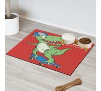 Cute Dinosaur Skateboard Pet Feeding Mat for Cat Dog Water Bowl Food Mats Dinosaur Pet Feeding Mats Absorbent Nti-Slip Contain Spills Protects Floors Placemat 30.4 x 50.8 cm