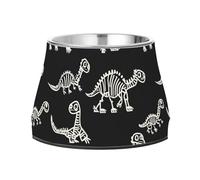 Cute Dinosaur Skeletons Bone Black Feed Dog Bowl Elevated Stainless Steel Pets Basic Bowls for Small Dogs Whisker Fatigue platos para perros