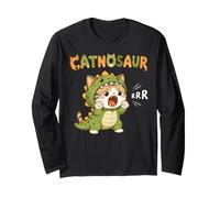 Cute Dinosaur T-Rex Cat Funny Roaring Cat Dino Costume Kids Long Sleeve T-Shirt