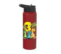 Cute Dinosaurs I'm 3 - Action Dino Birthday Stainless Steel Insulated Water Bottle