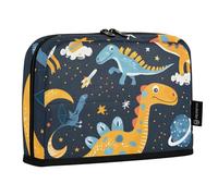 Cute Dinosaurs in Space Standing Pencil Case, Large Capacity Pen Bag for Boys Girls Multi-Layer Pen Pouch Pencil Holder Stationery Organizer for School Office Work