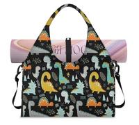 Cute Dinosaurs Sports Duffle Bag with Shoe Compartment Dino Cartoon Weekend Overnight Bags Tote Cabin Luggage Bag for Gym Yoga Travel