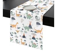 Cute Dinosaurs Table Runner 72 Inches Long, Lovely Yellow Green Cartoon Animals Volcano Tree Cloud Washable Table Runners Heat-Insulation Kitchen Dining Table Decorations for Home Party Decor, 13"x72"