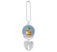 Cute Diorama Duck Car Hanging Ornament Rear View Mirror Pendant Lucky Presents Hanging Ornament Funny Car Pendant for Office Auto Home Decoration Silver-style