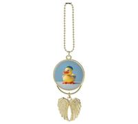 Cute Diorama Duck Car Hanging Ornament Rear View Mirror Pendant Lucky Presents Hanging Ornament Funny Car Pendant for Office Auto Home Decoration Golden-style