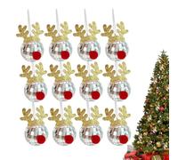 Cute Disco Ball Decor | Christmas Tree Decoration Pendants With Deer Antler - 12X Disco Ball Charm Accessories Christmas Ball Ornaments Holiday Party Disco Mirrors For Desktops, Cabinets