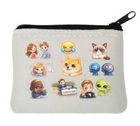 Cute Diverse Chibi Characters Collage Neoprene Coin Purse Pouch 10x11cm White