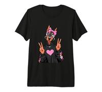 Cute Doberman Girl Glasses Peace Sign Puppy Graphic Pink Premium T-Shirt