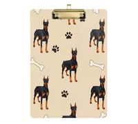 Cute Doberman Pinscher Dog Clipboard Cute Clip Board A4 Standard Size Clipboards Hardboard, 12.5 x 9 Inches Gold Clip, Gold12x9in