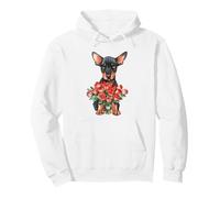 Cute Doberman Puppy with Red Roses Watercolor Art Pullover Hoodie
