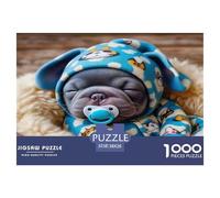 Cute Dog 1000 Pc Adult Jigsaws - Bulldog Puppy Onesie Sleeping Cozy Impossible Hard Difficult Challenging Game for Wall Decoration And Gifts38x26cm/1000pcs