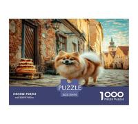 Cute Dog 1000 Pc Adult Jigsaws - Pomeranian (village Cobblestone Path) Impossible Hard Difficult Challenging Game for Wall Decoration And Gifts70x50cm/1000pcs