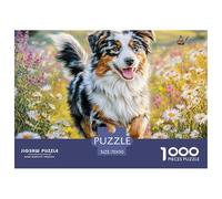 Cute Dog 1000 Pc Puzzle for Wall Decor - Aussie Shepherd Mix in Flower Field Inch Suitable for Decompression And Wall Decor for Adults70x50cm/1000pcs