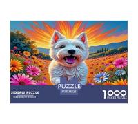 Cute Dog 1000 Piece Educational Game Decompression Puzzle -Puppy Sunburst Wildflower Meadow for Adults Wall Decoration And Gifts38x26cm/1000pcs