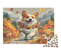 Cute Dog 1000 Piece Jigsaw Puzzle: Corgi with Autumn Crown for Adults Teens Educational Game Decompression 70x50cm/1000pcs