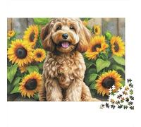 Cute Dog 1000 Piece Jigsaw Puzzle for Adults Cavapoo Puppy in Sunflower Garden Challenging Hard Difficult Premium Thick Sturdy Vibrant Stress Relief 38x26cm/1000pcs