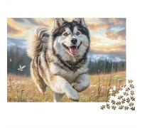 Cute Dog 1000 Piece Jigsaw Puzzle for Adults | Challenging Educational Game Husky Runs through Grassy Field Great Gift Idea 52x38cm/1000pcs
