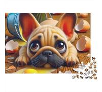 Cute Dog 1000 Piece Jigsaw Puzzle for Adults French Bulldog with Broken Egg Chaos Challenging Hard Difficult Premium Thick Sturdy Vibrant Stress Relief 38x26cm/1000pcs