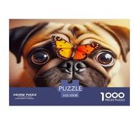 Cute Dog 1000 Piece Jigsaw Puzzle for Adults - Recycled Paper Pug Butterfly Close-up Playful Fun Present & Activity for Home Great Gift Idea52x38cm/1000pcs