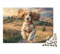 Cute Dog 1000 Piece Jigsaw Puzzle for Men Cocker Spaniel Runs in Field Educational Decompression Game | Great Gift 38x26cm/1000pcs