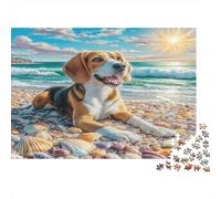 Cute Dog 1000 Piece Jigsaw Puzzle Recycled Paper Beagle Relaxing on Beach Shore for Adults Fun Present Home Activity Educational Game Challenge Gift 70x50cm/1000pcs