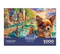 Cute Dog 1000 Piece Jigsaw Puzzles Chihuahua Jumping in River Art Impossible Educational Games Challenge Toy Gifts for Adults 70x50cm/1000pcs