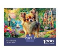 Cute Dog 1000 Piece Papillon Run Cardboard Puzzle for Adults 14+ Kids 12+ Rainy Day Indoor Activity Stress Relief Brain Training Birthday Gift 70x50cm/1000pcs