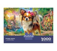 Cute Dog 1000 Piece Papillon Town Cardboard Jigsaw Puzzle for Adults 14+ Kids 12+ Brain Training Stress Relief Collectible Item Missing Piece Guarantee 38x26cm/1000pcs