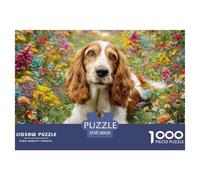 Cute Dog 1000 Piece Puzzle - Spaniel in Colorful Flower Field Puzzles for Adults Educational Game Jigsaw Puzzle Fun Present for Home38x26cm/1000pcs