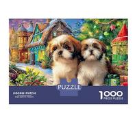 Cute Dog 1000 Pieces Eco-friendly Material Christmas Puppies Puzzles for Seniors Easy to Assemble Gift for Her Zero-gap Fit 38x26cm/1000pcs