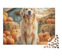 Cute Dog 1000 Pieces Jigsaw Puzzle for Adults Teens Golden Retriever with Pumpkins Fun Present | Challenging Family Activity 70x50cm/1000pcs