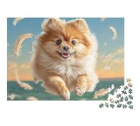 Cute Dog 1000 Pieces Jigsaw Puzzles Engaging Educational Games Pomeranian on Porch Jigsaw Puzzle Unique Puzzle Gift for Adults And Kids 52x38cm/1000pcs