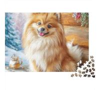Cute Dog 1000 Pieces Jigsaw Puzzles Engaging Educational Games Pomeranian on Porch Jigsaw Puzzles Home Decoration for Gifts 52x38cm/1000pcs
