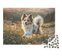 Cute Dog 1000 Pieces Jigsaw Puzzles Engaging Educational Games Sheltie in Flower Field Jigsaw Puzzle Home Decoration for Adults & Families 52x38cm/1000pcs