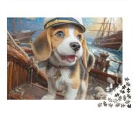 Cute Dog 1000 Pieces Jigsaw Puzzles for Adults Beagle in Captain's Hat on Ship Fun Present & Wall Decoration | Gift Idea 52x38cm/1000pcs