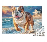 Cute Dog 1000 Pieces Jigsaw Puzzles for Adults Bulldog Plays in Beach Waves Fun Present & Wall Decoration | Gift Idea 70x50cm/1000pcs