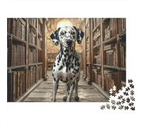 Cute Dog 1000 Pieces Jigsaw Puzzles for Adults Dalmatian in Book-lined Hallway Fun Present & Wall Decoration | Gift Idea 70x50cm/1000pcs