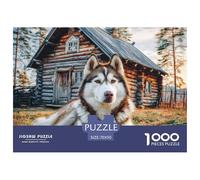 Cute Dog 1000 Pieces Puzzle for Adults Kids - Husky by Log Cabin Fun And Challenging Family Game Educational Game Challenge70x50cm/1000pcs