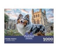 Cute Dog 1000 Pieces Puzzle for Home Wall Decor -Aussie Shepherd (cathedral Blooms) Fun Present & Activity for Adults Kids Great Gift Idea38x26cm/1000pcs