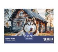 Cute Dog 1000 Pieces Puzzle for Home Wall Decor -Husky by Log Cabin Fun Present & Activity for Adults Kids Great Gift Idea38x26cm/1000pcs