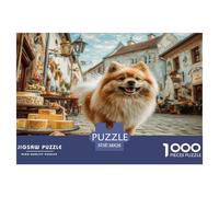 Cute Dog 1000 Pieces Puzzle for Home Wall Decor -Pomeranian (village Cobblestone Path Pastries) Fun Present & Activity for Adults Kids Great Gift Idea38x26cm/1000pcs